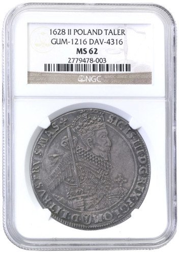 Zygmunt lll Waza. Talar 1628, Bydgoszcz NGC MS62 (MAX)