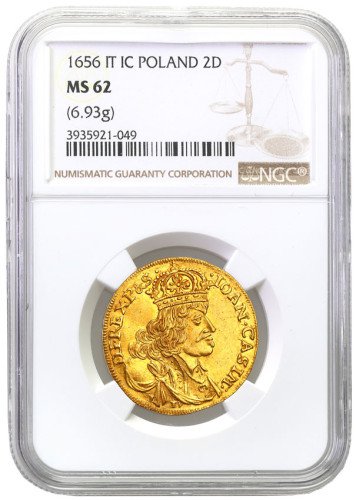 Jan II Kazimierz. 2 dukaty (dwudukat) 1656, Kraków NGC MS62 (MAX) - RZADKOŚĆ R8