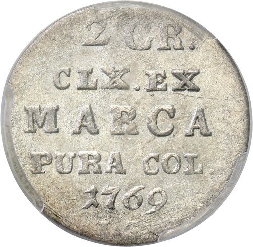 Stanisław August Poniatowski. 2 grosze (półzłotek) 1769 IS, Warszawa PCGS MS63 (MAX)