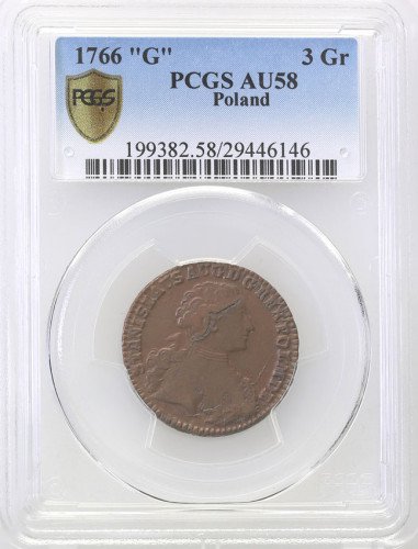 Stanisław August Poniatowski. Trojak (3 grosze) 1766, Kraków PCGS AU58 (MAX)