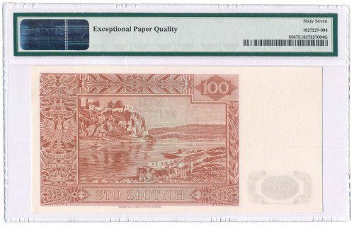 Banknot. Emigracja 100 złotych 1939 seria K PMG 67 EPQ (MAX) RZADKOŚĆ R6