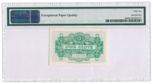 Banknot. Emigracja 2 złote 1939 seria B PMG 66 EPQ (MAX) RZADKOŚĆ R5