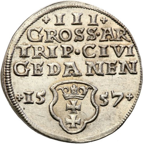 Zygmunt ll August. Trojak (3 grosze) 1557, Gdańsk NGC MS64 (MAX)