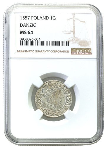 Zygmunt ll August. Grosz 1557, Gdańsk NGC MS64 (MAX)