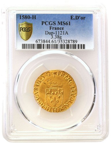 Polska/Francja. Henryk Walezy. Ecu d’or 1580 H, La Rochelle PCGS MS61 (MAX)