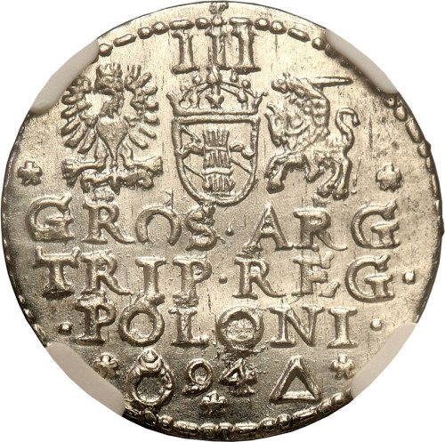 Zygmunt III Waza. Trojak (3 grosze) 1594, Malbork NGC MS64 (MAX)