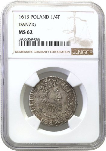 Zygmunt III Waza. Ort (18 groszy) 1613, Gdańsk NGC MS62 (MAX) - RZADKI ROCZNIK