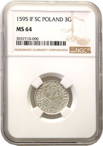 Zygmunt III Waza. Trojak (3 grosze) 1595, Bydgoszcz NGC MS64 (MAX)