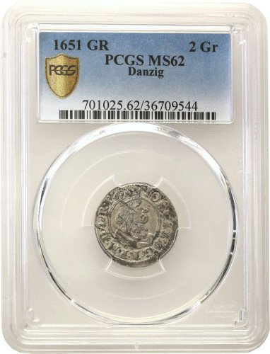 Jan II Kazimierz. Dwugrosz (2 grosze) 1651, Gdańsk PCGS MS62 (MAX)