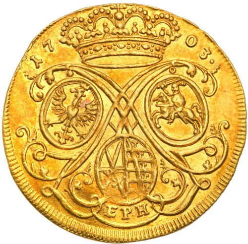 August II Mocny. Dukat 1703 EPH, Lipsk NGC MS61 (MAX) - RZADKOŚĆ