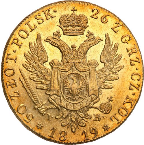 Królestwo Polskie, Aleksander l. 50 złotych 1819 IB, Warszawa NGC MS61 (MAX)