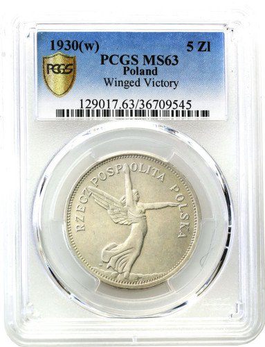 II RP. 5 złotych 1930 Nike PCGS MS63 (MAX)