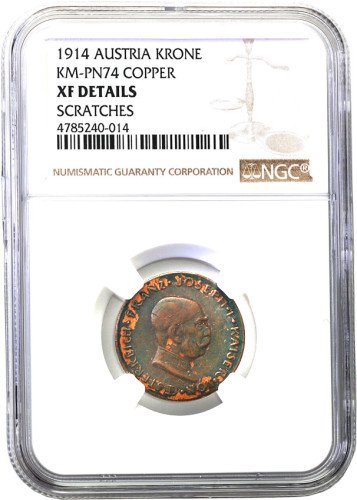 Austria. Franciszek Józef I (1848-1916). PRÓBA miedź Korona 1914 NGC XF (MAX)