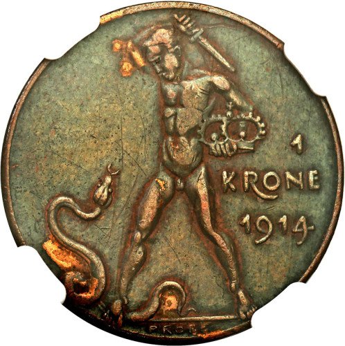 Austria. Franciszek Józef I (1848-1916). PRÓBA miedź Korona 1914 NGC XF (MAX)