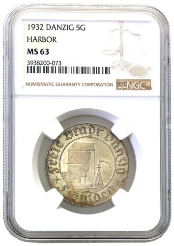 Wolne Miasto Gdańsk/Danzig. 5 guldenów 1932 Krantor / Żuraw NGC MS63 (2 MAX)