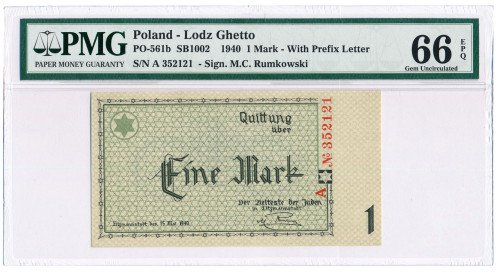 Getto Łódź 1 marka 1940 seria A PMG 66 EPQ