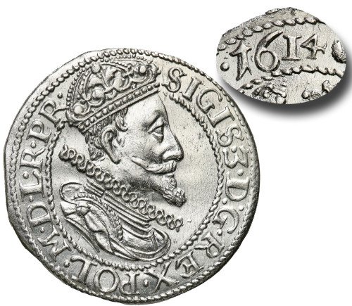 Zygmunt III Waza. Ort (18 groszy) 1614, Gdańsk - MAŁE cyfry daty - WYŚMIENITY