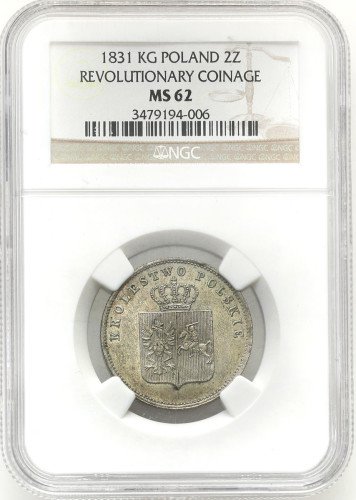Powstanie Listopadowe. 2 złote 1831, Warszawa NGC MS62 - PIĘKNE