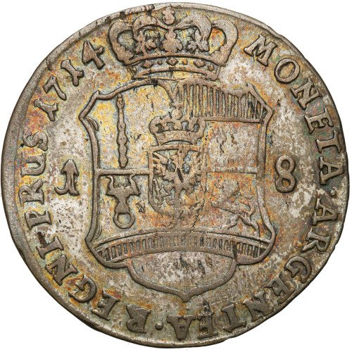 Niemcy, Brandenburgia – Prusy. Fryderyk Wilhelm I (1713-1740). Ort (18 groszy) 1714, Królewiec - RZADKI