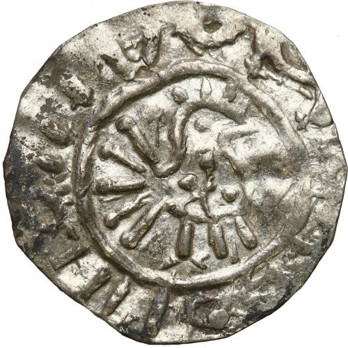 Bolesław Chrobry (992-1025). Denar jednostronny typu Princes Polonie, odmiana zbarbaryzowana - WYŚMIENITY