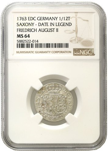 August III Sas. Dwugrosz (1/12) talara 1763 EDC, Lipsk NGC MS64 (MAX) WYŚMIENITY