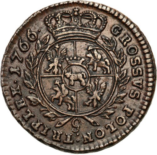 Stanisław August Poniatowski. ZBROJARZ Trojak (3 grosze) 1766 pisane G – Kraków BARDZO ŁADNY