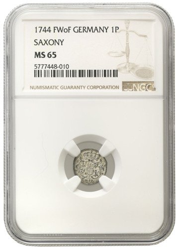 August III Sas. Halerz 1744 FWoF, Drezno NGC MS65 (MAX) - RZADKIE