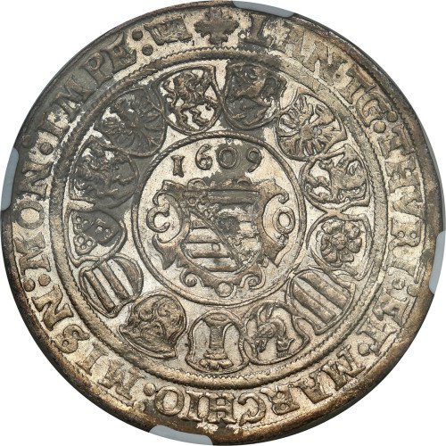 Niemcy. Sachsen-Coburg Eisenach. Johann Casimir i Johann Ernst (1572-1633). Talar 1609, Saalfeld NGC AU55 (MAX)