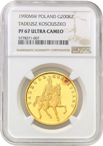 TRYPTYK Złoto 200.000 złotych 1990 Tadeusz Kościuszko NGC PF67 ULTRA CAMEO - Tylko 13 sztuk!