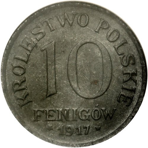 Królestwo Polskie. 10 fenigów 1917 żelazo NGC MS60