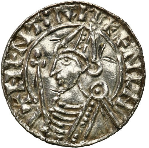 Anglia. Knut (1016-1035). Denar typu Pointed Helmet - ŁADNY