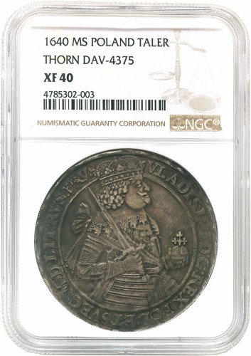 Władysław IV Waza. Talar 1640, Toruń NGC XF40