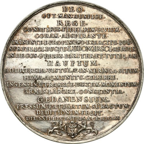 Jan II Kazimierz. Medal 1659, Gdańsk wybity na odzyskanie twierdzy Haupt przez Jana Kazimierza - PIĘKNY