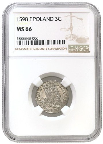 Zygmunt III Waza. Trojak (3 grosze) 1599, Wschowa NGC MS66 (MAX) - PIĘKNY