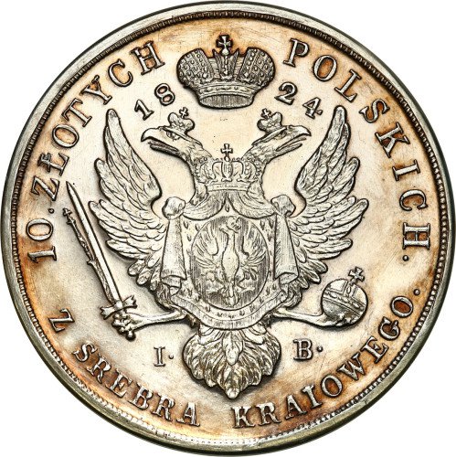 Królestwo Polskie. Aleksander l. 10 złotych 1824 IB, Warszawa - Nakład 513 sztuk - PIĘKNA