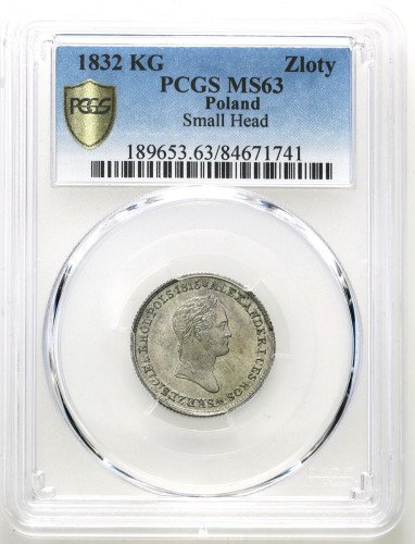 Królestwo Polskie/Rosja. Mikołaj I. 1 złoty 1832 KG, Warszawa - PCGS MS63 - PIĘKNA