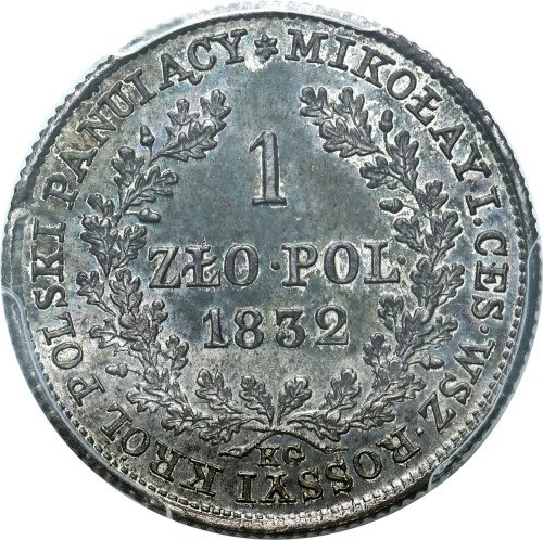 Królestwo Polskie/Rosja. Mikołaj I. 1 złoty 1832 KG, Warszawa - PCGS MS63 - PIĘKNA
