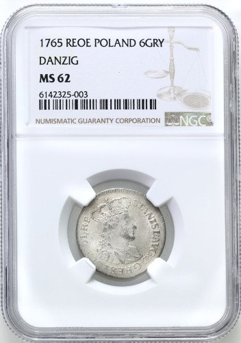 Stanisław August Poniatowski. Szóstak 1765, Gdańsk NGC MS62 (MAX) – PIĘKNY