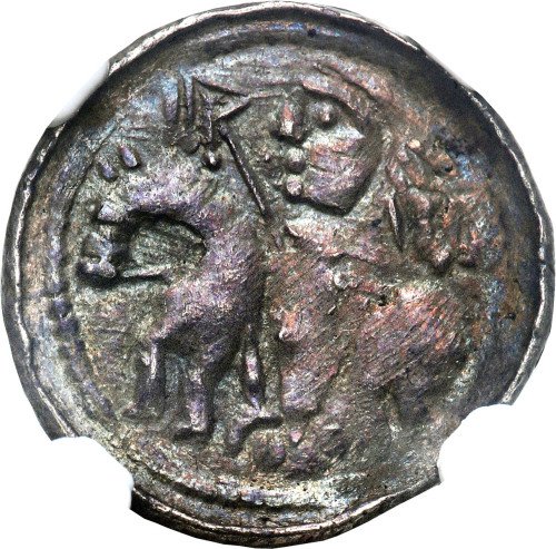 Bolesław II Śmiały (1058-1080). Denar książęcy, Kraków NGC MS63 (MAX) - PIĘKNY