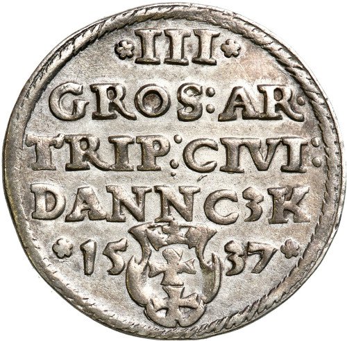 Zygmunt I Stary. Trojak (3 grosze) 1537, Gdańsk - PIĘKNY