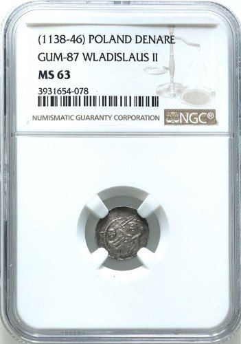 Władysław II Wygnaniec. (1138-1146). Denar NGC MS63 (MAX) - WYŚMIENITY