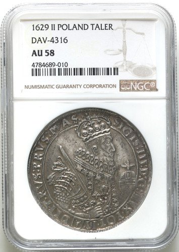 Zygmunt III Waza. Talar 1629, Bydgoszcz NGC AU58 - BARDZO ŁADNY - RZADKOŚĆ R7