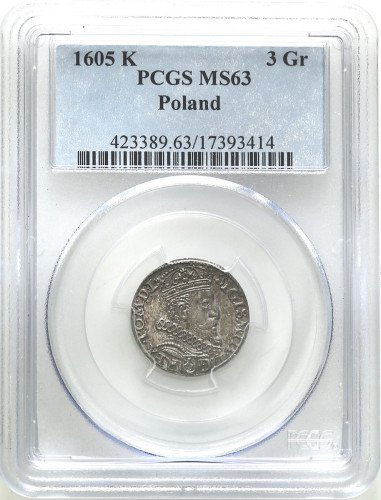 Zygmunt III Waza. Trojak (3 grosze) 1602, Kraków PCGS MS63 (MAX) - PIĘKNY
