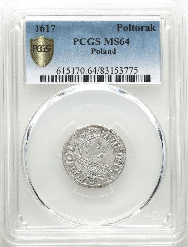 Zygmunt III Waza. Trzykrucierzówka 1617, Kraków PCGS MS64 (MAX) - PIĘKNA