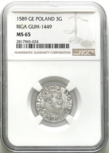 Zygmunt III Waza. Trojak (3 grosze) 1589, Ryga NGC MS65 (MAX) - RZADKI