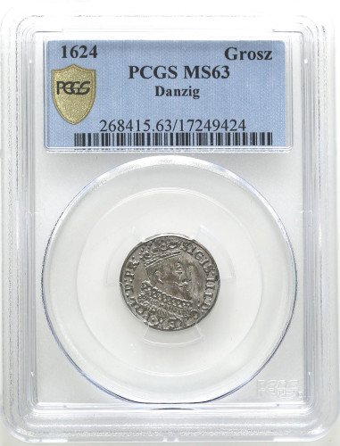 Zygmunt III Waza. Grosz 1624, Gdańsk PCGS MS63 (MAX) - PIĘKNY