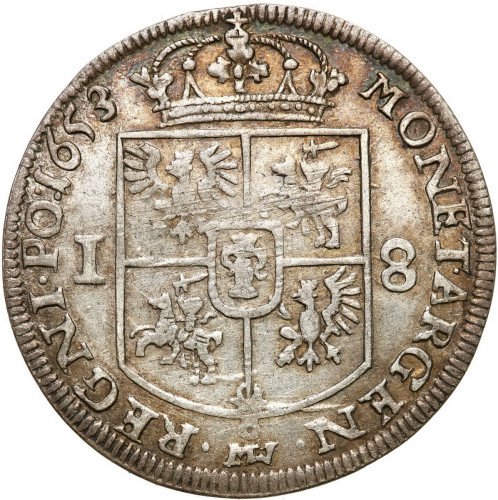 Jan II Kazimierz. Ort (18 groszy) 1653, MW połączone, Wschowa - ŁADNY
