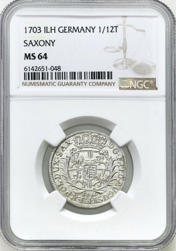 August II Mocny. 1/12 talara ( dwugrosz) 1703 ILH, Drezno NGC MS64 (MAX) - WYŚMIENITE