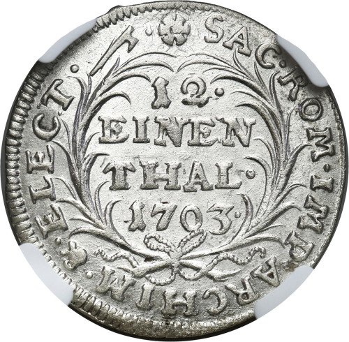 August II Mocny. 1/12 talara ( dwugrosz) 1703 ILH, Drezno NGC MS64 (MAX) - WYŚMIENITE
