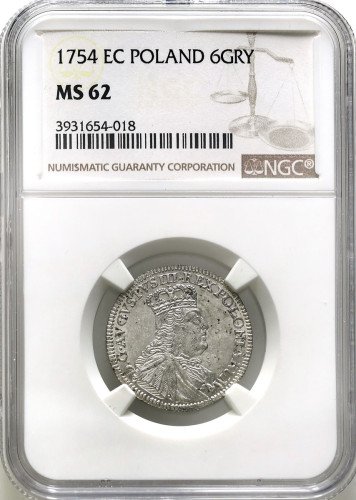 August III Sas. Szóstak 1754, Lipsk NGC MS62 (MAX) – PIĘKNY